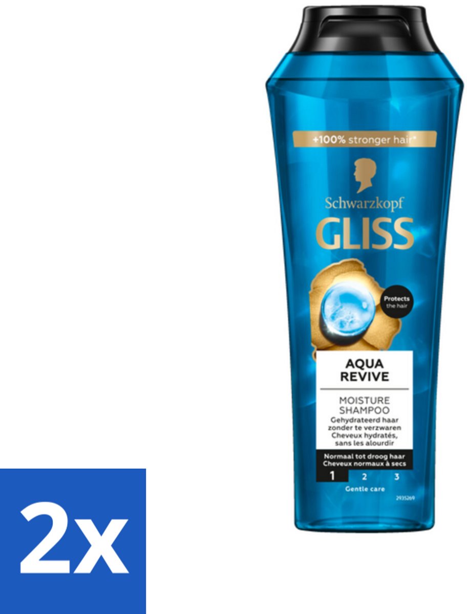 2 x Gliss - Shampoo - Aqua Revive - Voor Hydraterend en Fris Haar - 250 ml - Gliss Aqua Revive - Hydraterende Shampoo - Droog Haar - Beschadigd Haar - Vochtinbrengend