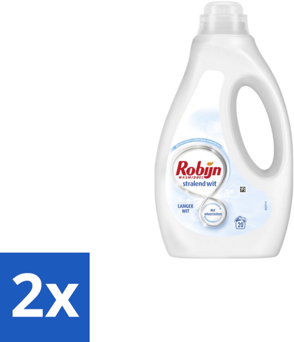 2 x Robijn - Stralend Wit - Vloeibaar Wasmiddel - 20 Wasbeurten - Wasmiddel - Witwas - Vloeibaar Wasmiddel - Wasverzachter - Biologisch Afbreekbaar