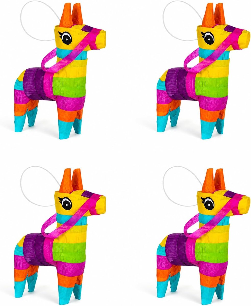 mini piñata's 4 stuks - 19x13x2cm - regenboogkleuren - feestdecoratie voor themafeesten - ShopVlot