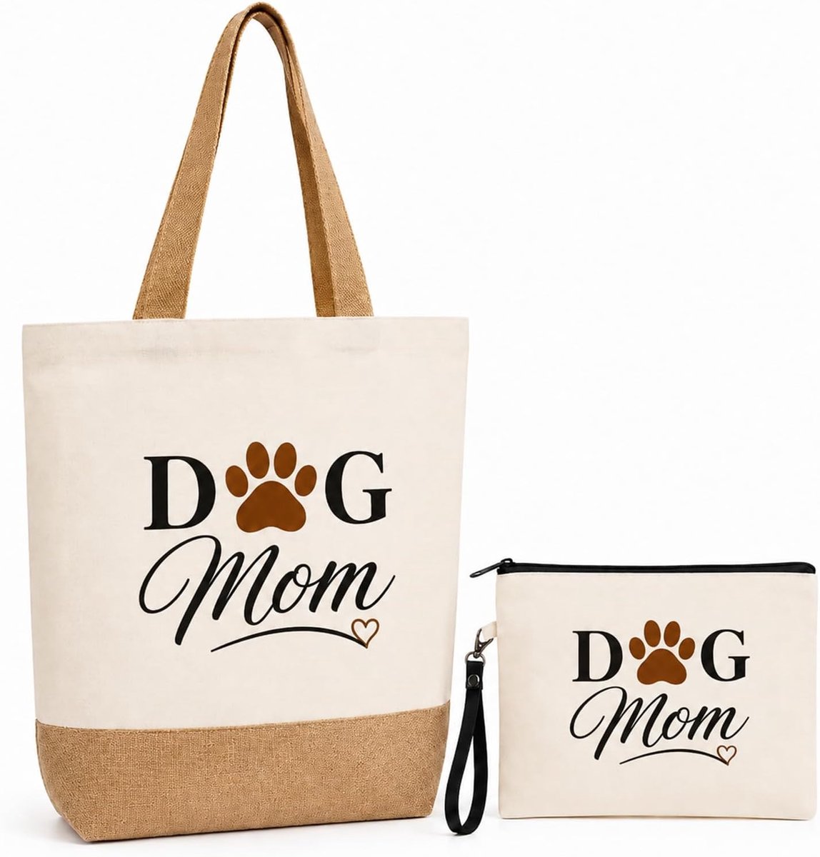 canvas tassen set - grote en kleine tas - liefdevol hondenmama ontwerp - praktisch cadeau voor hondenbezitters - ShopVlot