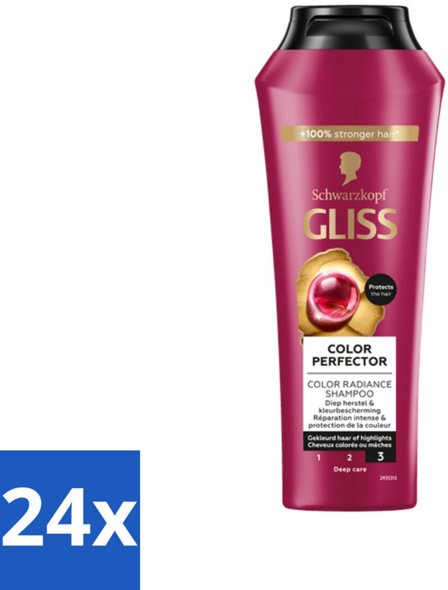 24 x Gliss - Shampoo - Color Protect & Shine - Voor Langdurige Kleurbehoud - 250 ml - Kleurbehoud Shampoo - Glans Shampoo - Geverfd Haar Shampoo - Highlights Shampoo - Kleurbescherming Shampoo