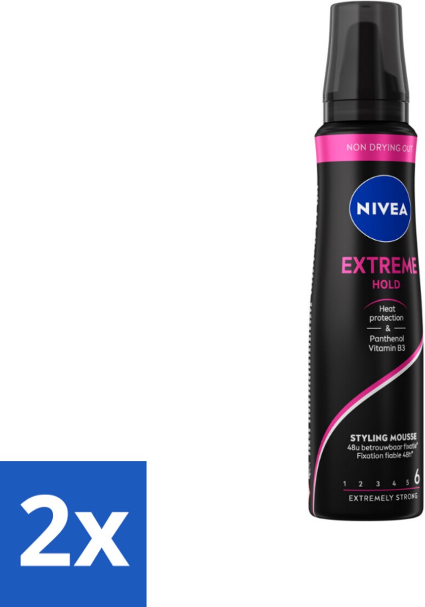 2 x NIVEA - Haarschuim - Extreme Stevigheid - 48 Uur Lang Bescherming - 150 ml - Haar Mousse - Extreme Hold - Volume - Verzorging - Panthenol