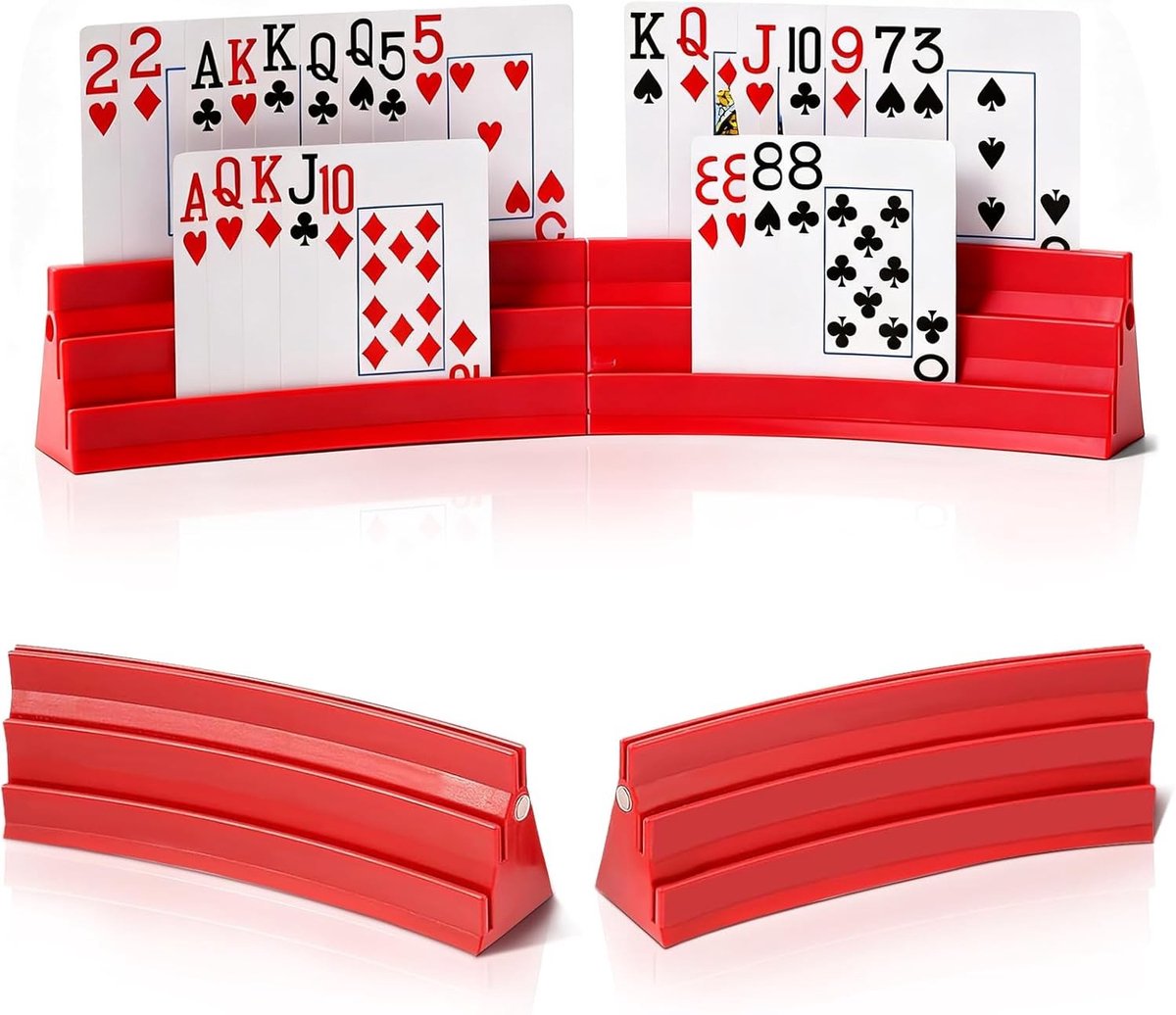 Kaarthouder voor Speelkaarten - Rood - 35,5 x 4,1 x 5,9 cm - Magnetische Speelkaarthouder met Ergonomisch Ontwerp - Voor Volwassenen en Senioren