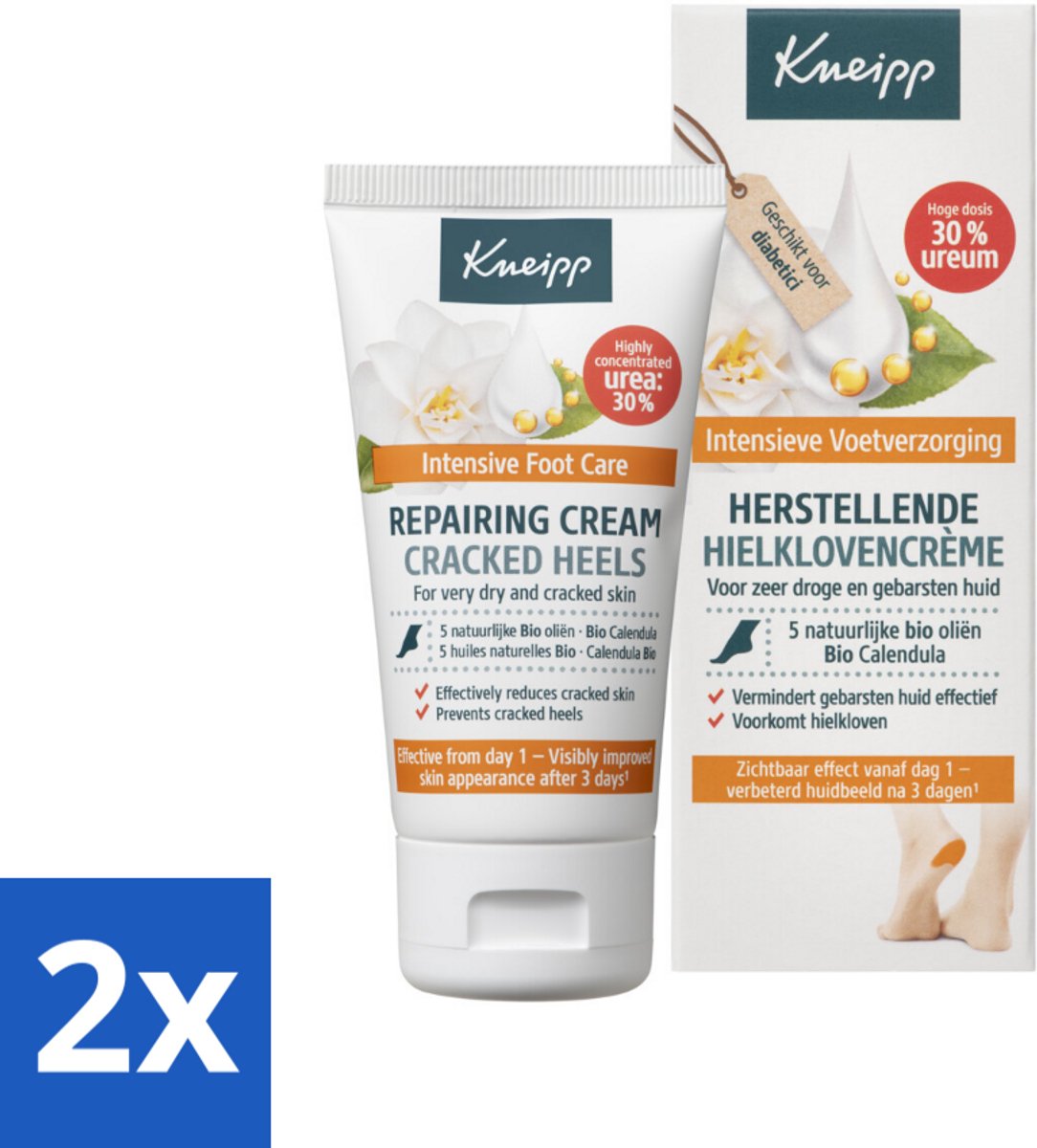 2 x Kneipp - Hielklovencrème - 30 % ureum - Geschikt voor diabetici - 50 ml - Hielkloven Crème - Droge Hielen - Eeltvermindering - Ureum Crème - Voetverzorging