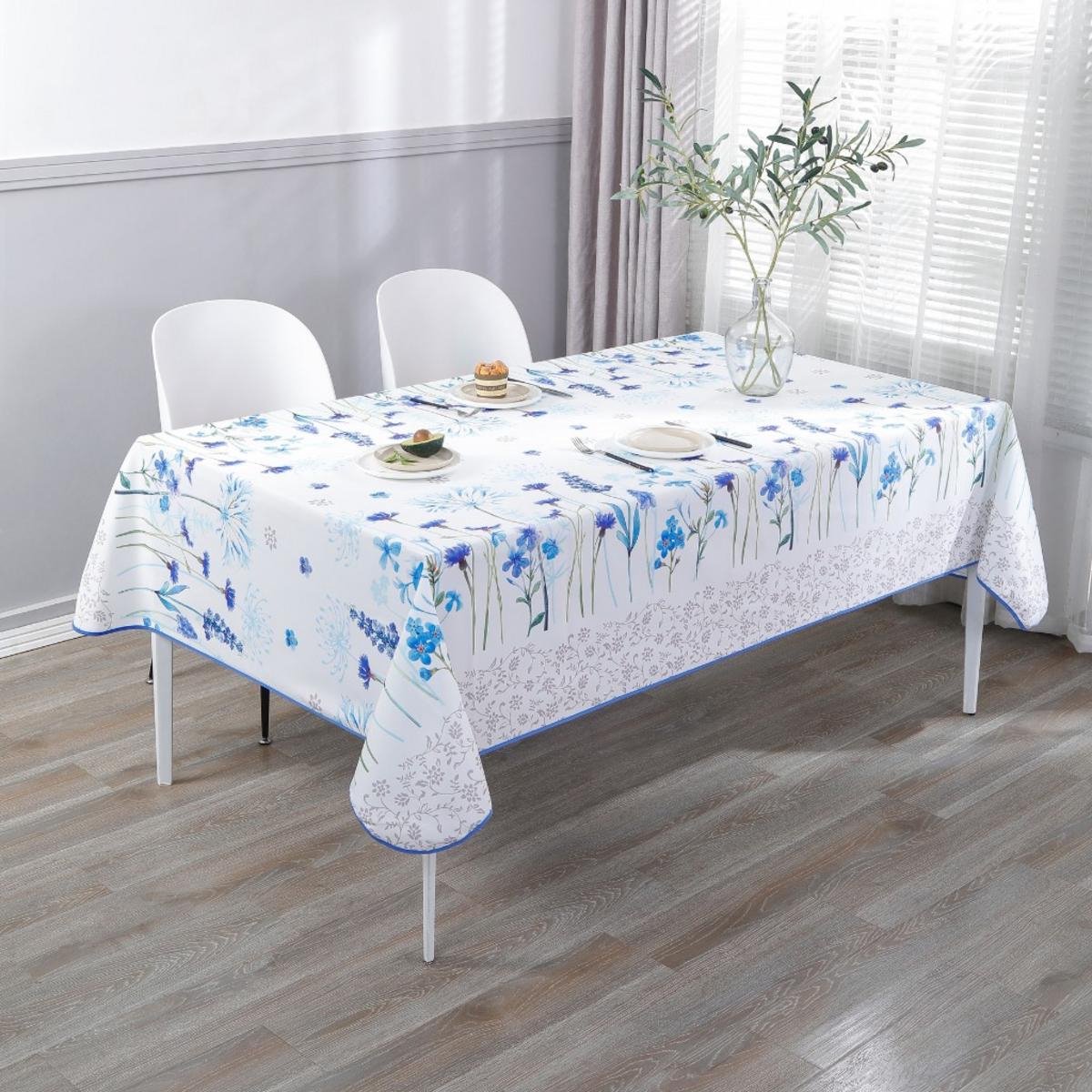 Tafelkleed Bloemenveld Azuur 145x240cm - Tafellaken Polyester - Vocht- en vuilafstotend