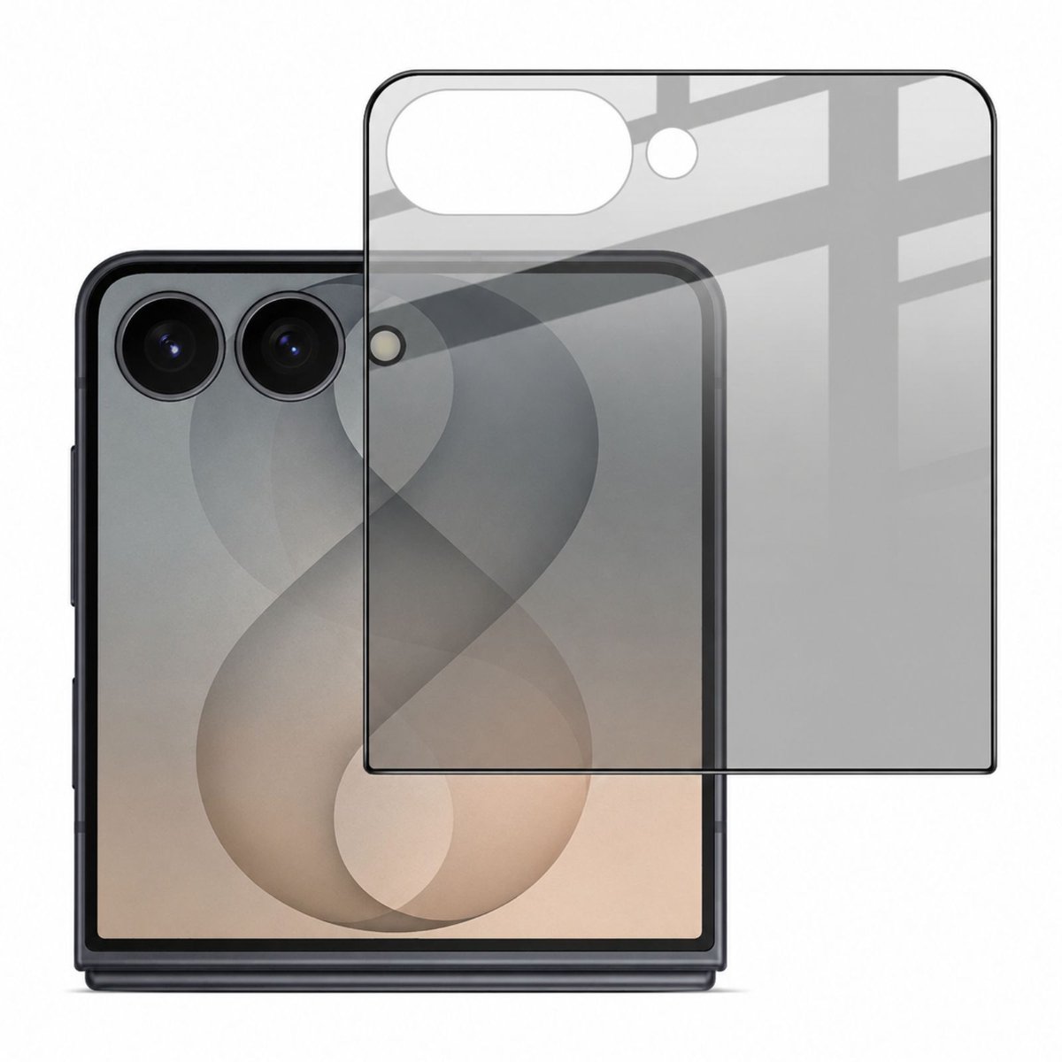 iMak, Screenprotector Gehard Glas geschikt voor Galaxy Z Flip 8 Extern Scherm Anti-Spy, Transparant zwart