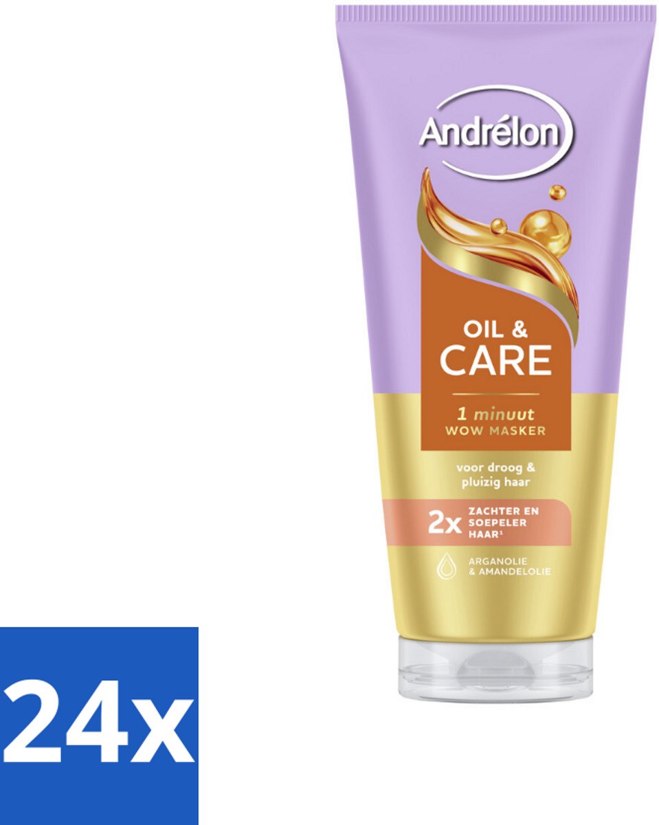 24 x Andrélon – Haarmasker WOW – Oil & Care – 180 ml - Haarmasker - Haar Verzorging - Droog Haar - Pluizig Haar - Arganolie