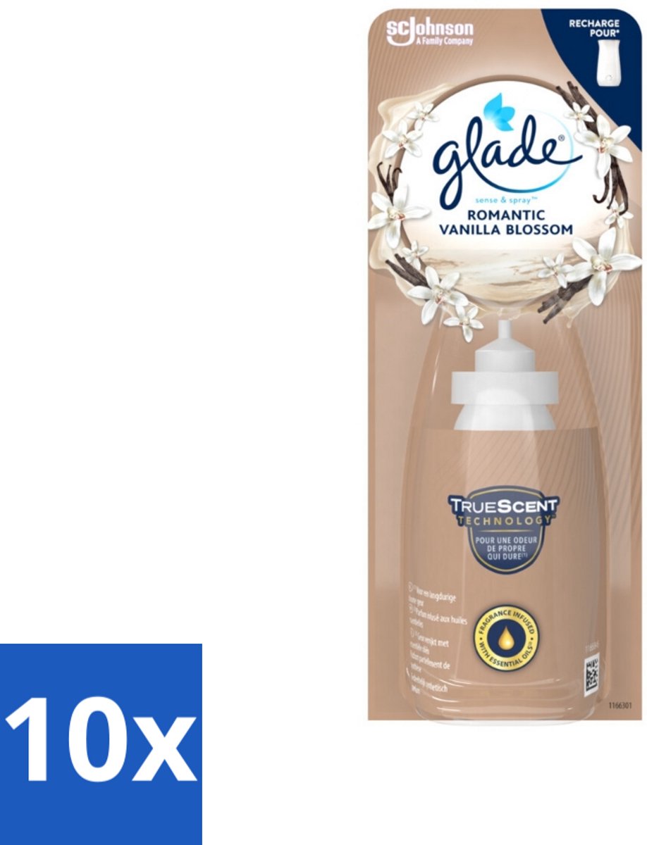 10 x Glade - Sense & Spray - Romantic Vanillebloesem - 18 ml - Romantische Geur - Vanillebloesem - Witte Orchidee - Sandelhout - Geurafgifte