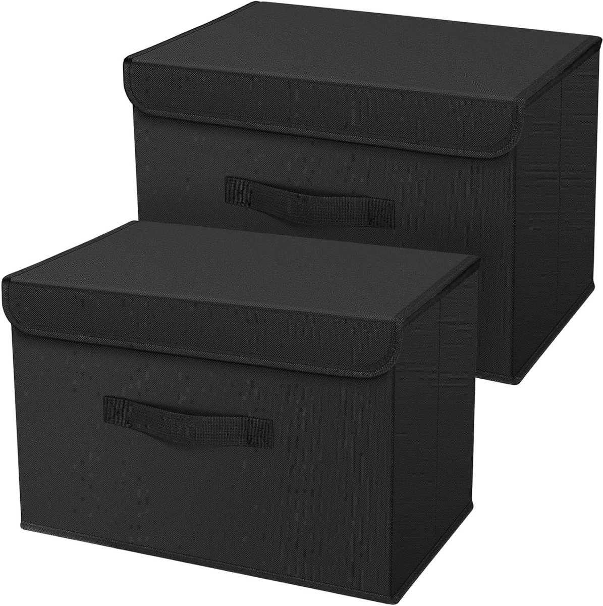 Famanu Opbergdozen met deksel set van 2 stuks, stof, opvouwbare opbergmanden met transparant kijkvenster, 38 x 25 x 25 cm, vouwdozen voor kleding, zwart