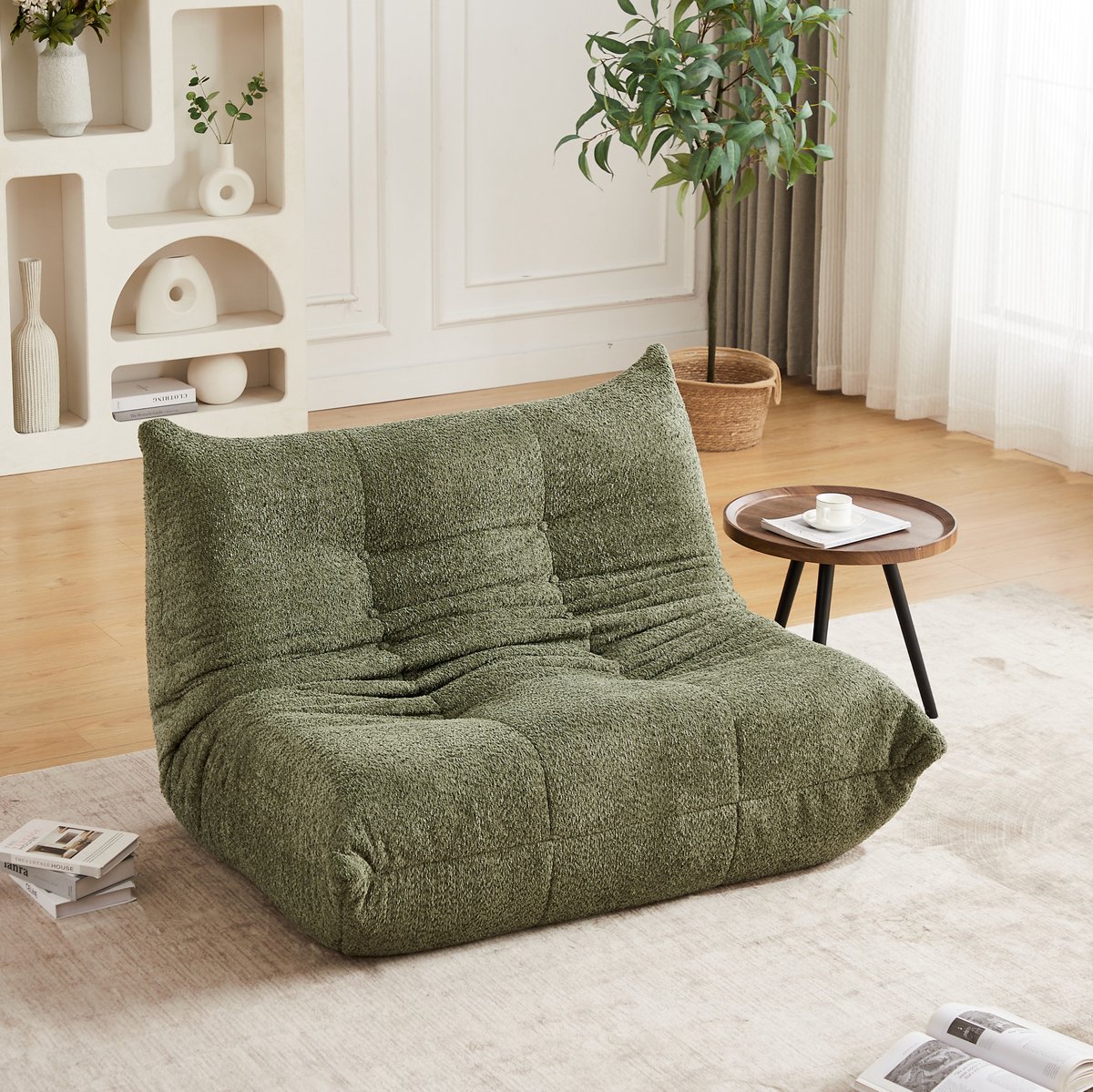 MIVRAY Zitzak 127 X 99 X 83 Cm - Togo Stijl Loungestoel Met Hoge Dichtheid Schuim En Rugleuning - Voor Woonkamer En Slaapkamer - Chenille Groen