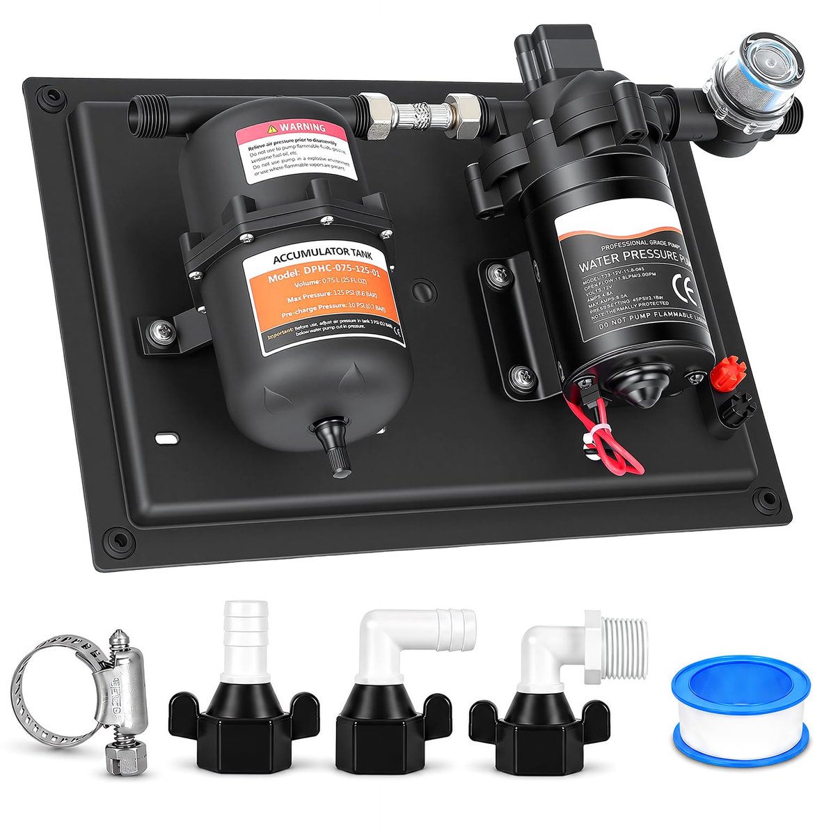 DC 12 V waterdruksysteem met 0,75 l drukreservoir, 3,0 GPM 50 PSI zelfaanzuigende membraanpomp met filter en - ShopVlot