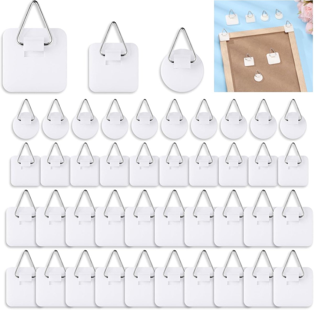 Pack of 40 Self-Adhesive Photo Hangers, 3 Shapes, Hanging Hooks for Photo, Puzzle Hanging Without Drilling, Decorating - ShopVlot