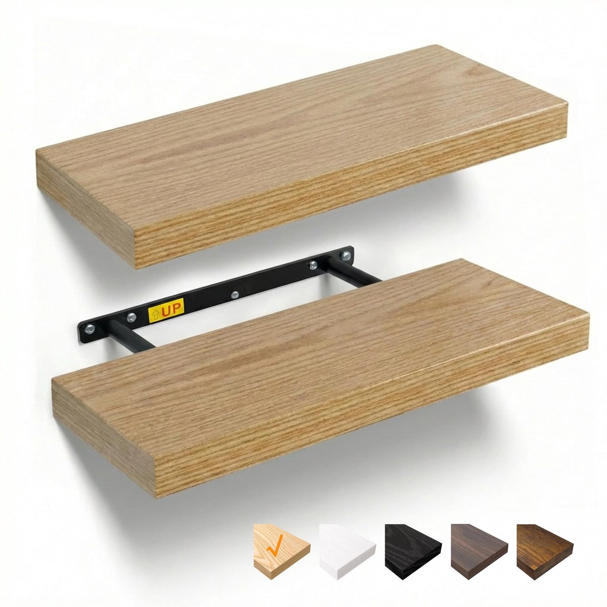 Famanu Wandplank van hout, 40 cm met onzichtbare bevestigingen, set van 2 voor badkamer, slaapkamer en woonkamer Naturel