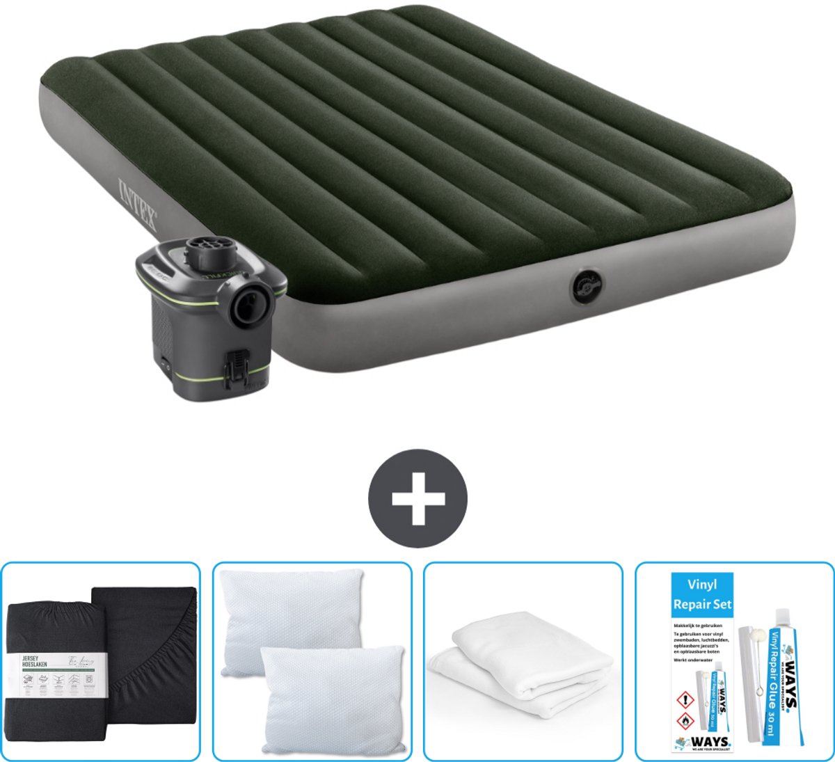 Intex Luchtbed - 2-Persoons - 152 x 203 x 25 cm - Groen - Inclusief pomp - Accessoires CB17