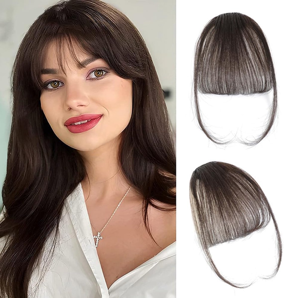 Clip-In Bangs Hair Extensions, Flat Bangs with Temples, Real Hair, Front Face, Fringe, Bangs, Hairpieces Bangs - ShopVlot