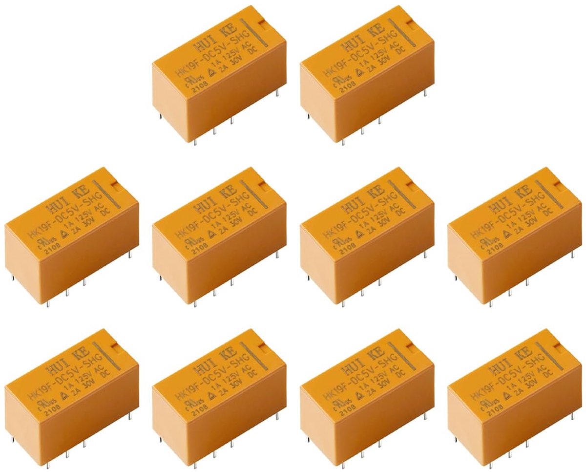 Ticha 10 stuks DPDT DC5V relais 8-pins 2NO 2NC mini-vermogensrelais HK19F-5V voor PCB-montage - ShopVlot