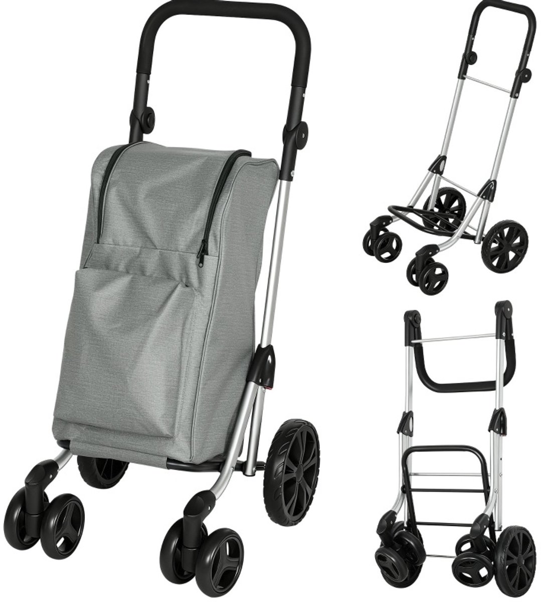 REDOM - Rugzaktrolley - 3-in-1 draag- en trekfunctie - Opvouwbaar - Koelvak - Voor volwassenen - Aluminium frame - Grijs - 44 x 58 x 100 cm