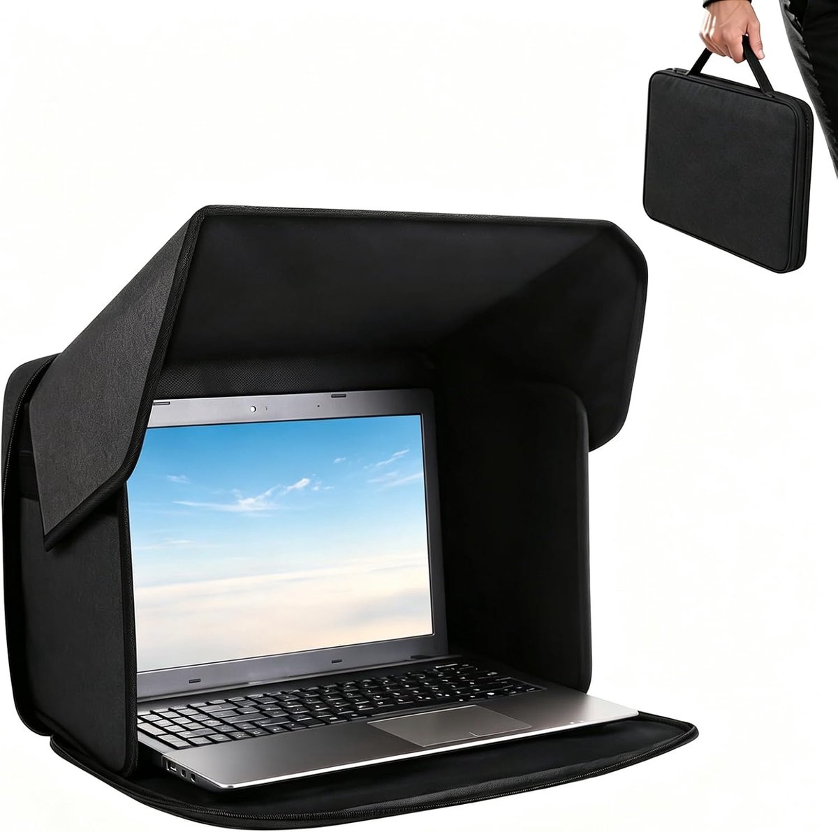 Universele zonwering voor laptop, inklapbare 2-in-1 laptoptas voor 12-16 inch, scherm zonneklep en inkijkbescherming - ShopVlot
