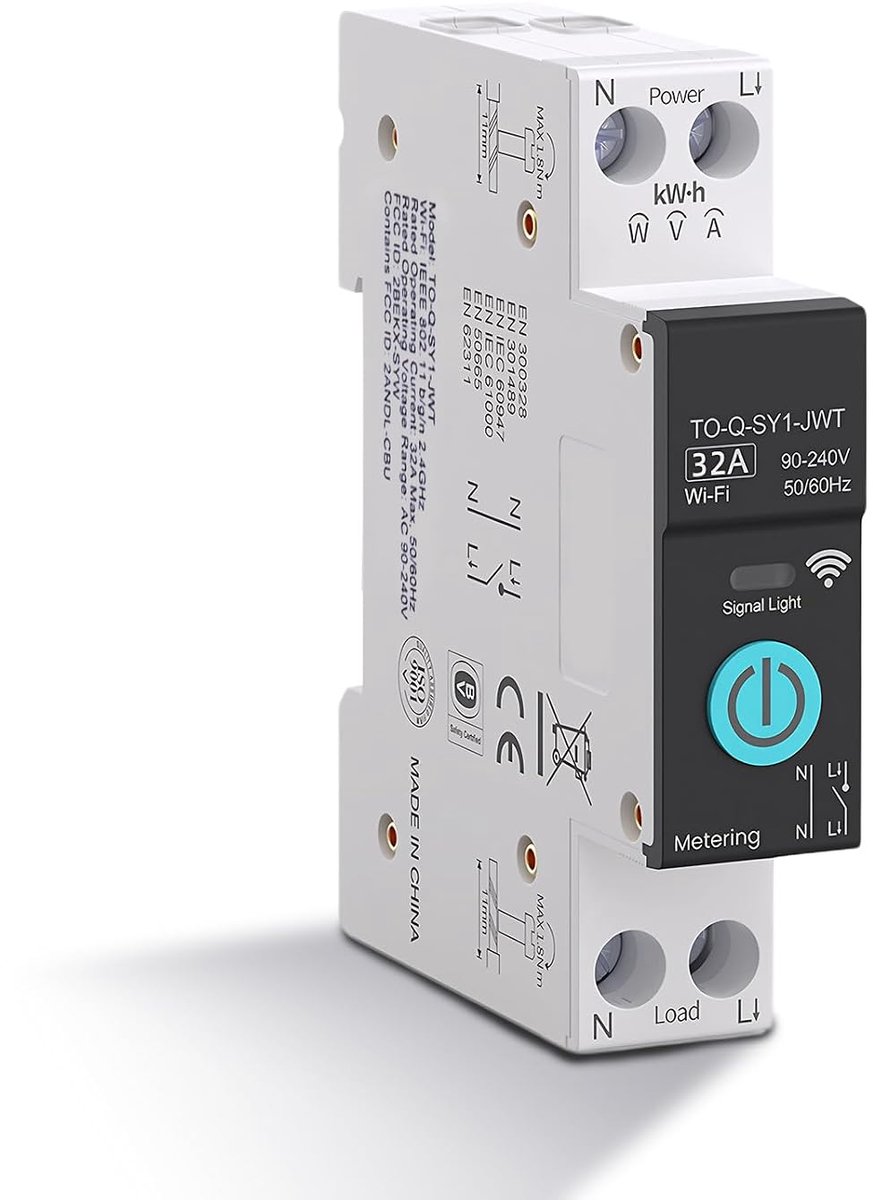 Slimme timer, DIN-rail 1P+N, wifi-schakelaar met stroommeter 10A-40A, overstroombeveiliging en - ShopVlot