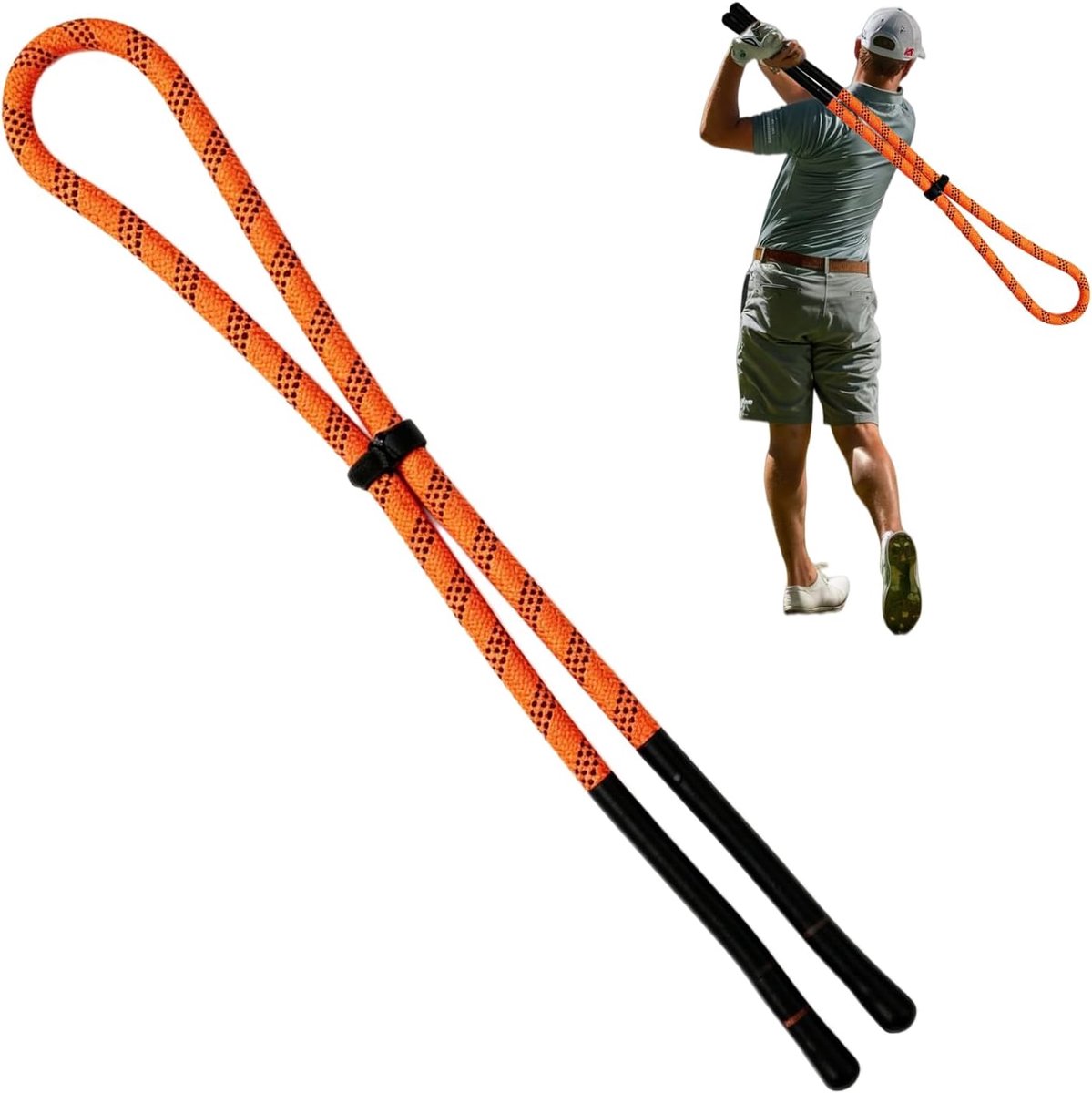 Golf swing trainer set - 2 stuks - oranje + zwart - professionele trainingshulp voor techniekverbetering - ShopVlot