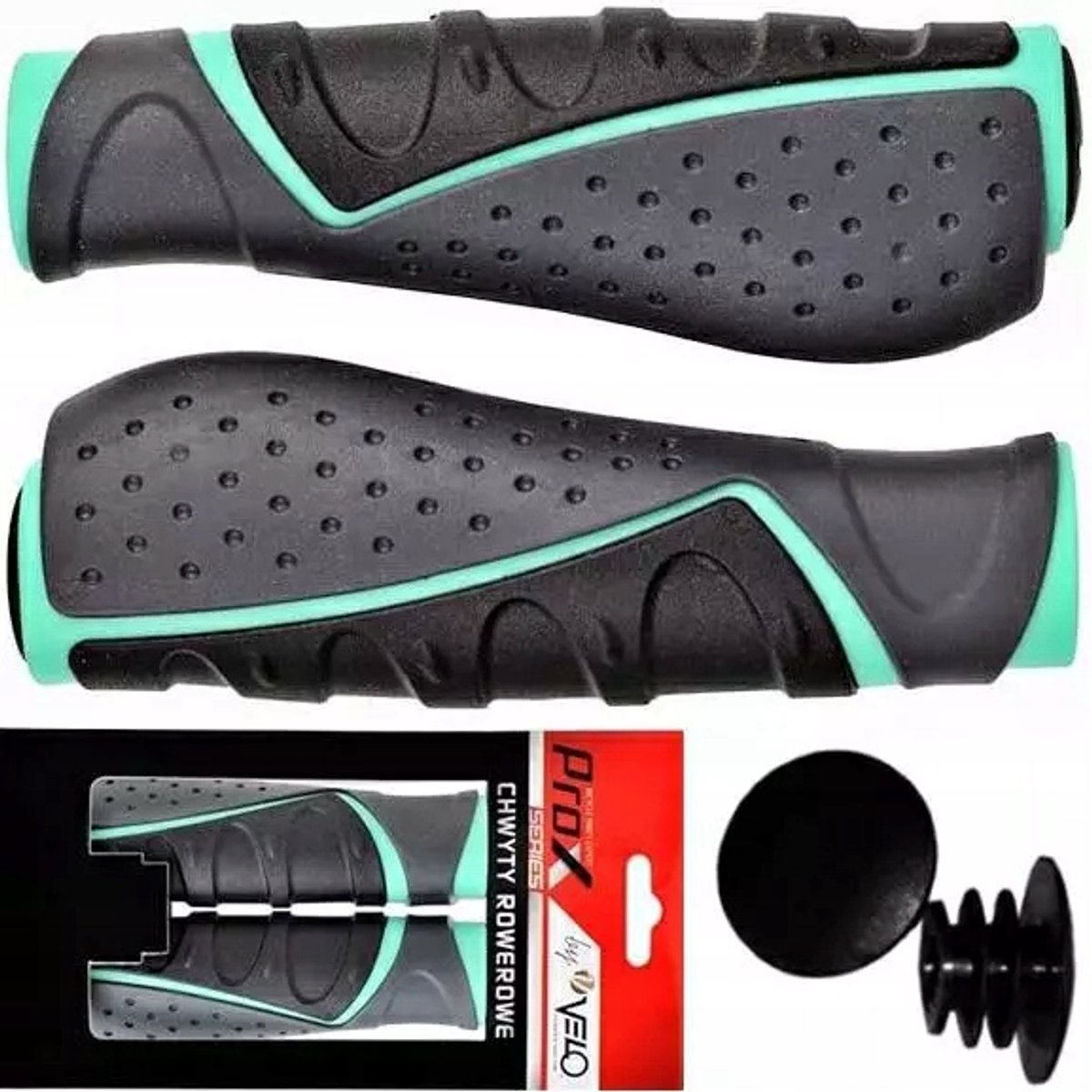 Merkloze Ergonomische Fietshandvatten 130mm Gel - Mint/Zwart/Grijs