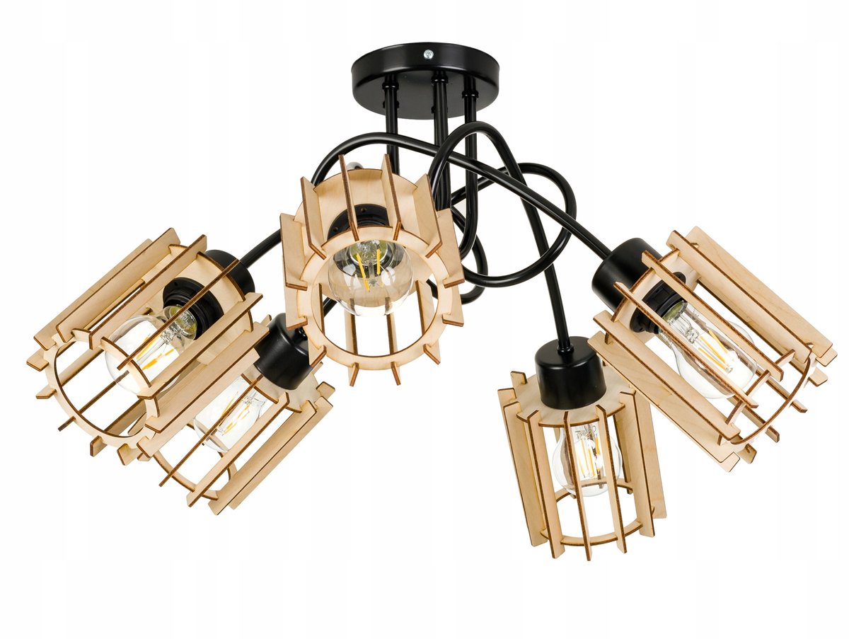Hanglamp Loft Hout E27 Zwart 5-lichts