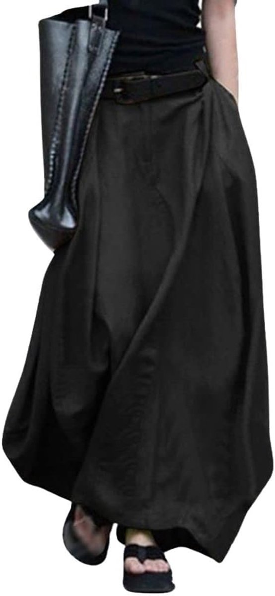 ThreeH Women's Long Maxi Skirt High Waist with Pockets for Spring Autumn Winter Black S, Black - ShopVlot