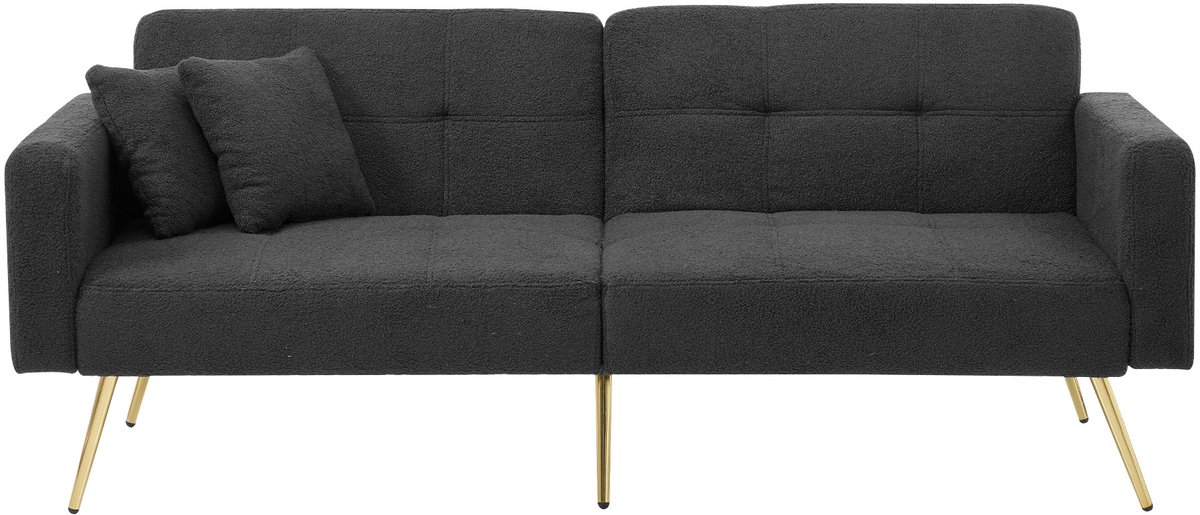 Lamsvacht slaapsofa met gouden poten en opbergvakken - verstelbare rugleuning - 1-2 personen - crème wit - zijvakken