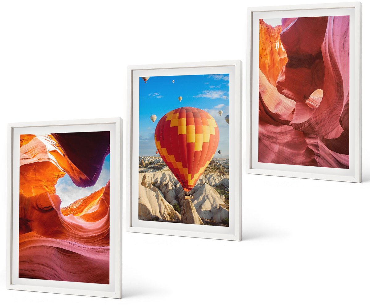 Coloray 3-Delige Schilderij Set - Woestijnklooflandschappen En Ballonvaart - 40 x 60 - Muurdecoratie - Interieur Decoratie