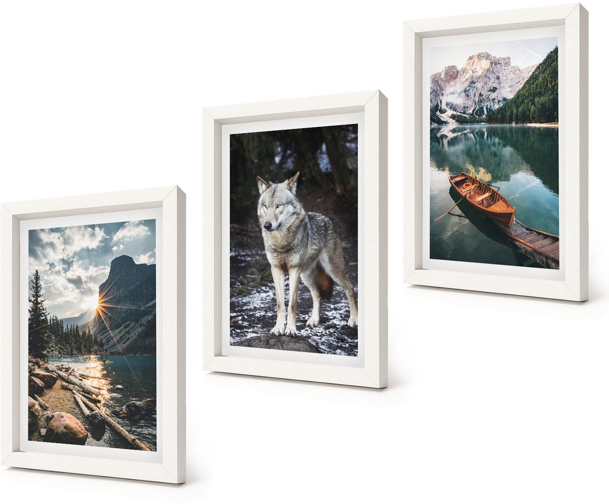 Coloray 3-Delige Schilderij Set - Bergen, meren en wolven in hun natuurlijke omgeving - 20x30 - Decoratieve Schilderijen - Woonkamer - Interieur