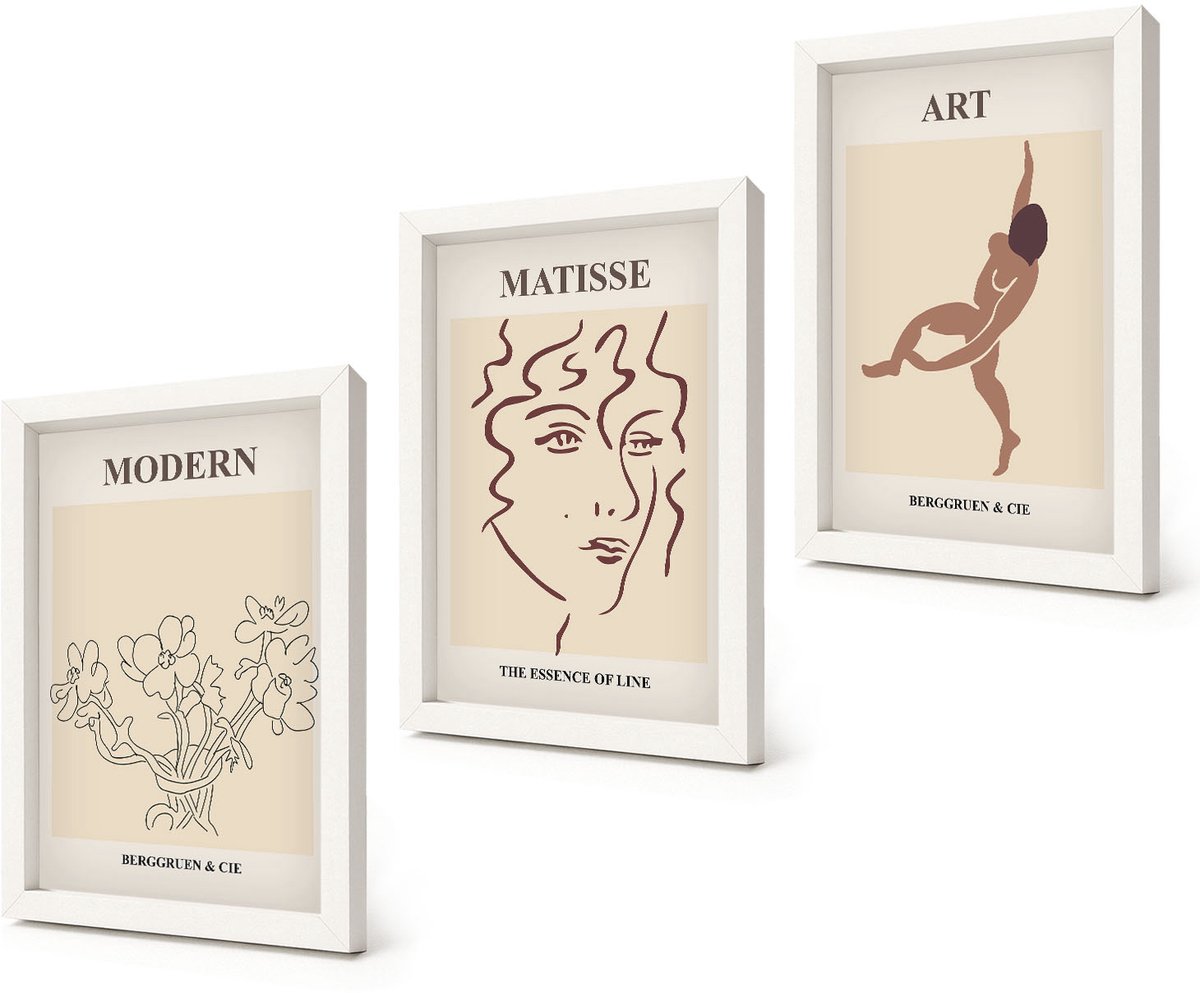 Coloray 3-Delige Schilderij Set - Stijlvolle afbeeldingen met bloemen, gezichten en mensfiguren. - 20x30 - Decoratieve Muurdecoratie - Slaapkamer - Wanddecoratie