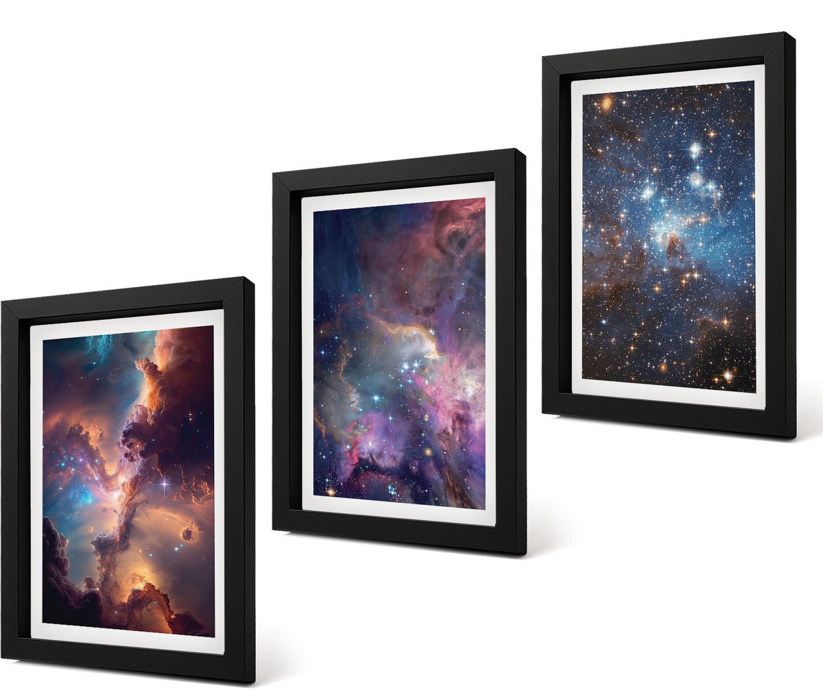 Coloray 4-Delige Schilderij Set - Ruimtelandschappen met sterren en nevels - 20 x 30 cm - Moderne Wanddecoratie - Woonkamer - Interieur Decoratie