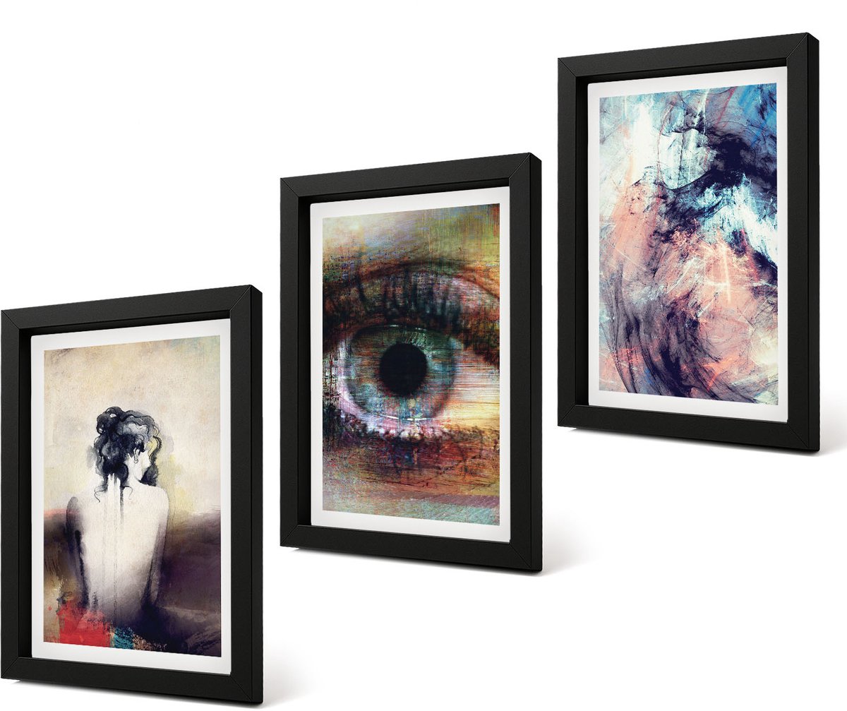 Coloray 4-Delige Schilderij Set - Portret van een vrouwenoog Abstracte kleuren Emoties - 20 x 30 cm - Wanddecoratie - Woonkamer Decoratie
