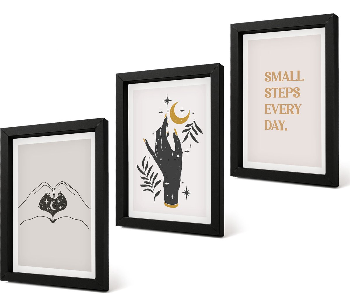 Coloray 4-Delige Schilderij Set - Minimalistische illustraties die boho-tekst inspireren - 20 x 30 cm - Wanddecoratie - Schilderijen Set - Interieur - Stijlvolle Muurdecoratie