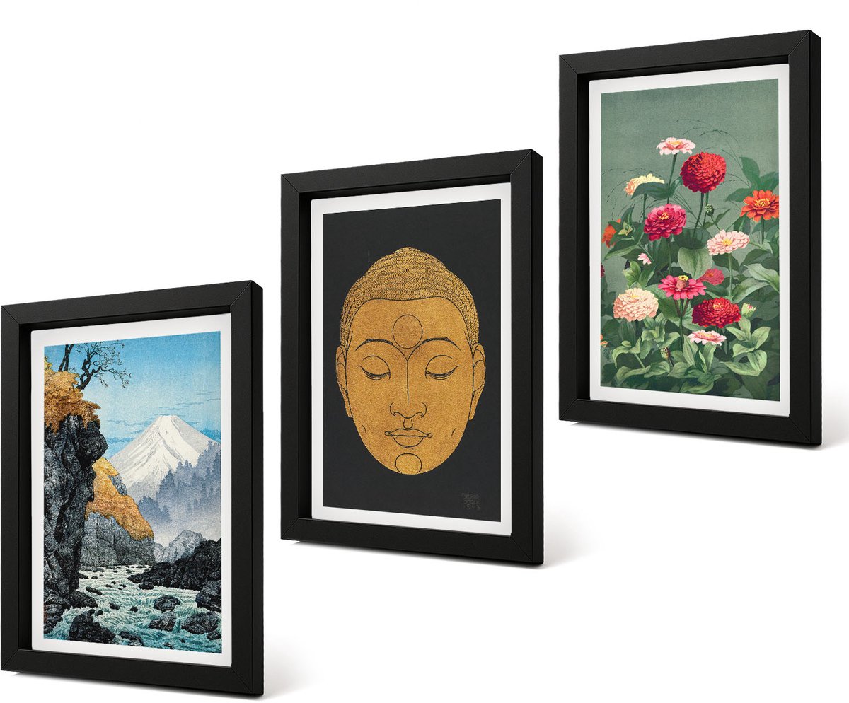 Coloray 4-Delige Schilderij Set - Japanse natuur en cultuur in Japandi-stijl - 20 x 30 cm - Stijlvolle Muurdecoratie - Slaapkamer