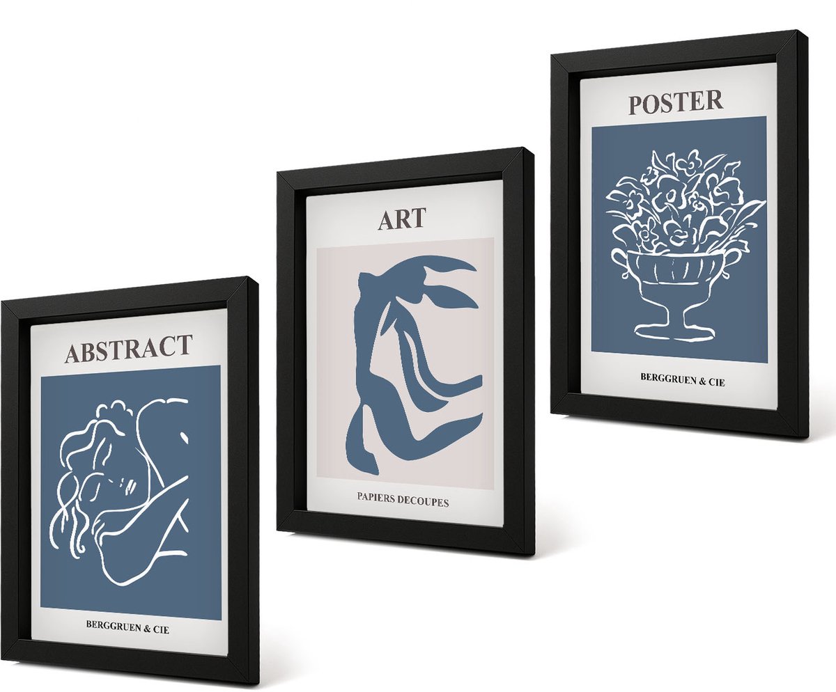 Coloray 4-Delige Schilderij Set - Stijlvolle abstracte patronen met figuren en bloemen van Matisse - 20 x 30 cm - Wanddecoratie - Schilderijen Set - Kantoor - Stijlvolle Muurdecoratie
