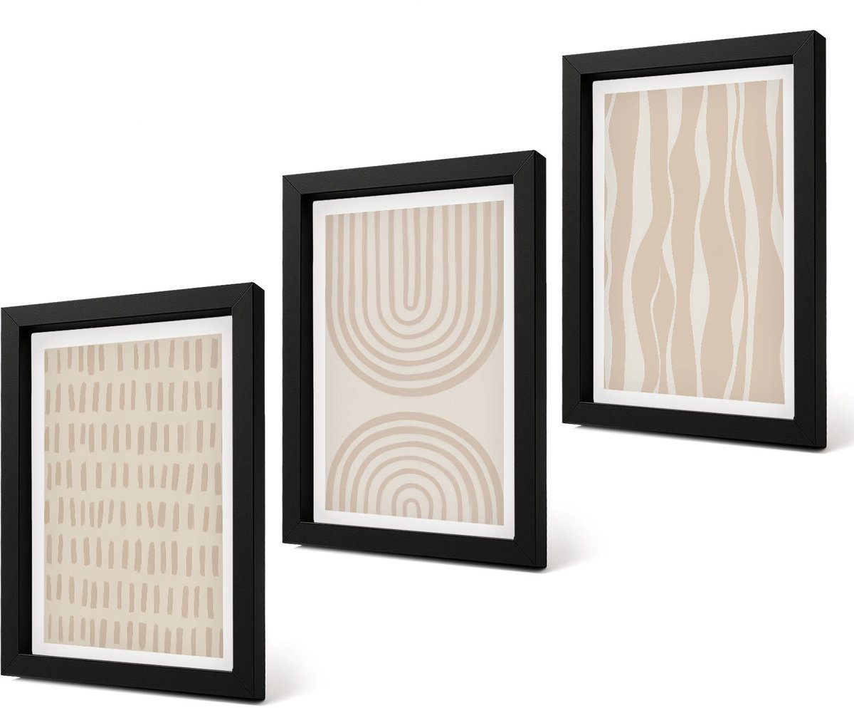 Coloray 4-Delige Schilderij Set - Abstracte patronen in beige en witte tinten. - 20 x 30 cm - Decoratieve Schilderijen - Woonkamer - Interieur - Muurdecoratie