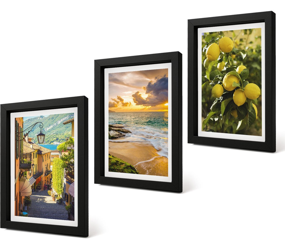 Coloray 4-Delige Schilderij Set - Schilderachtige straatjes, zee, strand en citrusbomen. - 20 x 30 cm - Decoratieve Schilderijen - Wanddecoratie - Hal - Woonkamer Decoratie