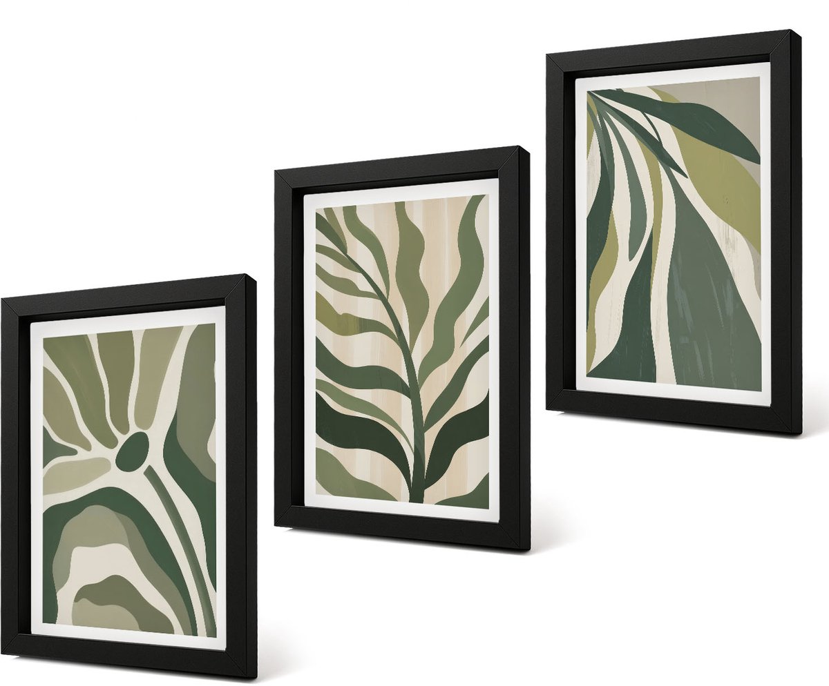 Coloray 4-Delige Schilderij Set - Geschilderde illustraties van bladeren in verschillende tinten groen. - 20 x 30 cm - Decoratieve Schilderijen - Wanddecoratie - Hal - Moderne Wanddecoratie