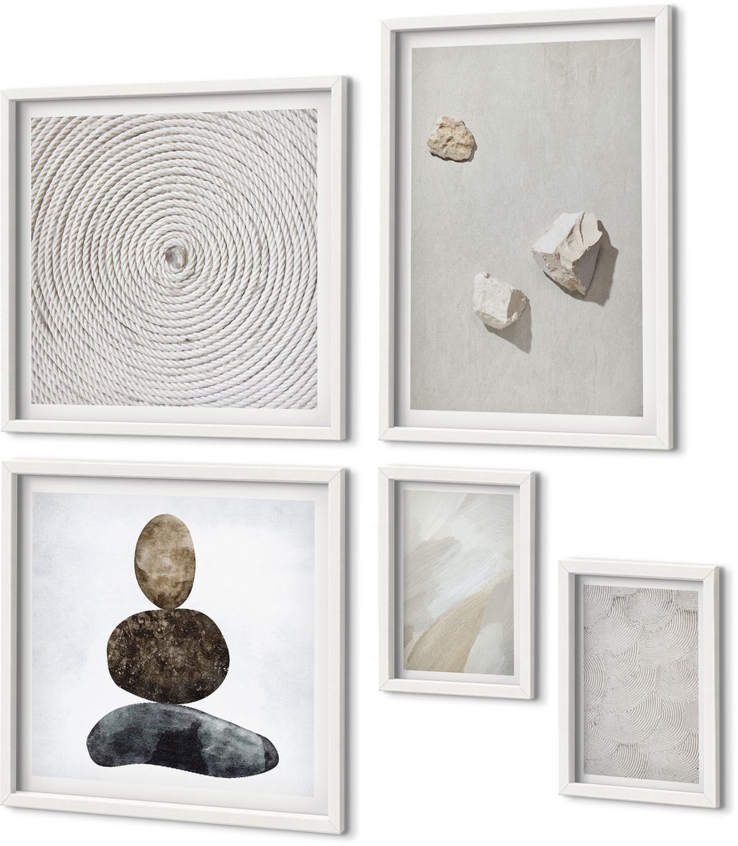 Coloray 5-Delige Schilderij Set - Zandstenen En Moderne Verftexturen - 50 x 50 cm, 20 x 30 cm En 40 x 60 cm - Decoratieve Muurdecoratie - Slaapkamer - Decoratieve Schilderijen