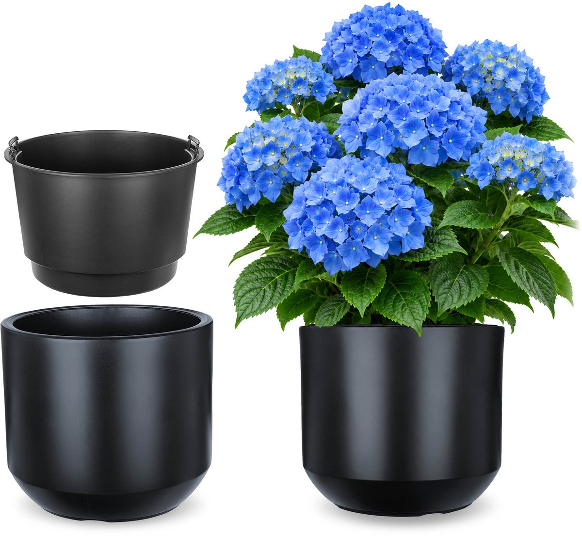 KADAX Bloempot met binnenpot, plastic sierpot vorstbestendig voor bloemen en planten, staand antraciet 38,5x35cm