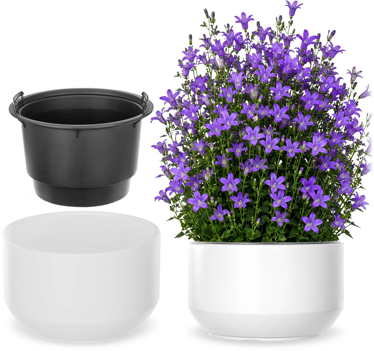 KADAX Bloempot met binnenpot, plastic sierpot vorstbestendig voor bloemen en planten, staand wit 29,5x19cm