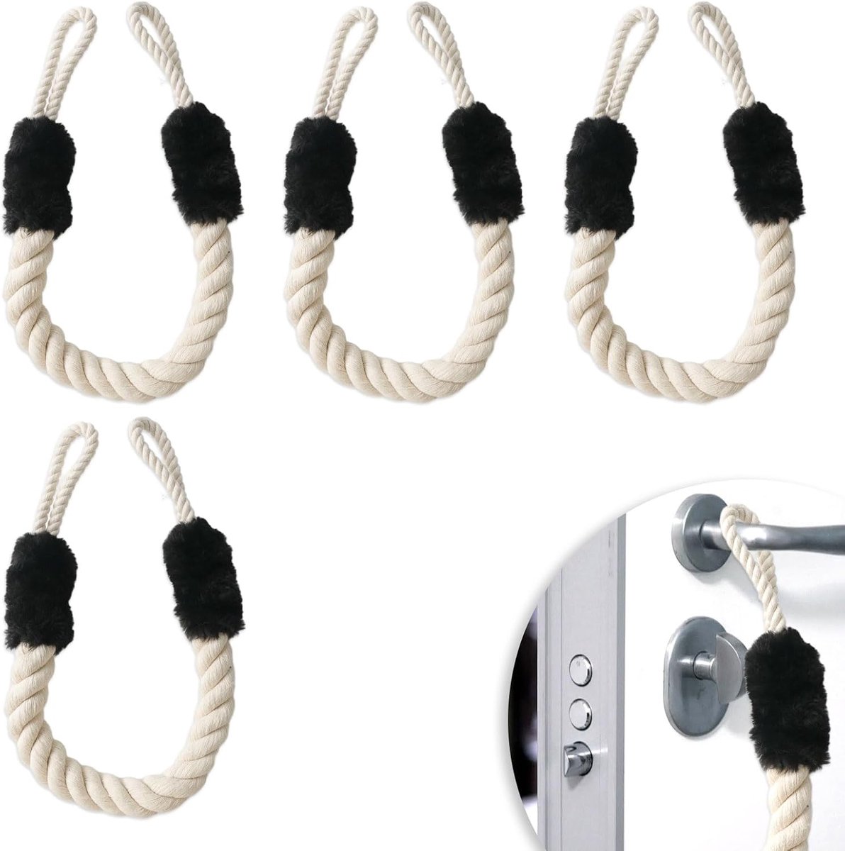 Deurstopper, 4 stuks deurkoord, klembescherming, klembescherming voor deuren, katoen, deurkoord, 60 cm, zacht en - ShopVlot