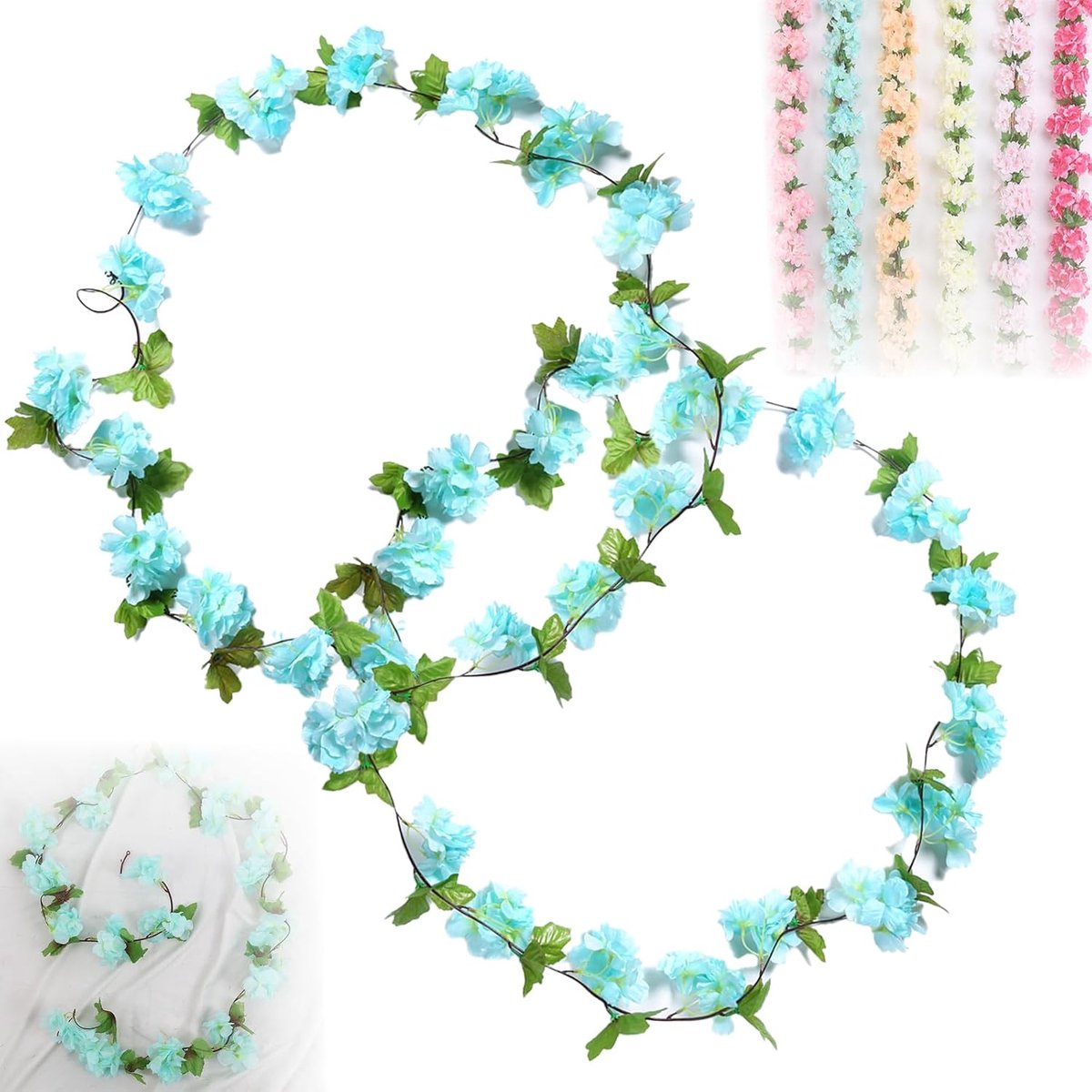 2Pcs Flower Wreath, Cherry Blossom Decoration Artificial Flowers 6ft Flower Wreath Spring Artificial Flowers Hanging - ShopVlot