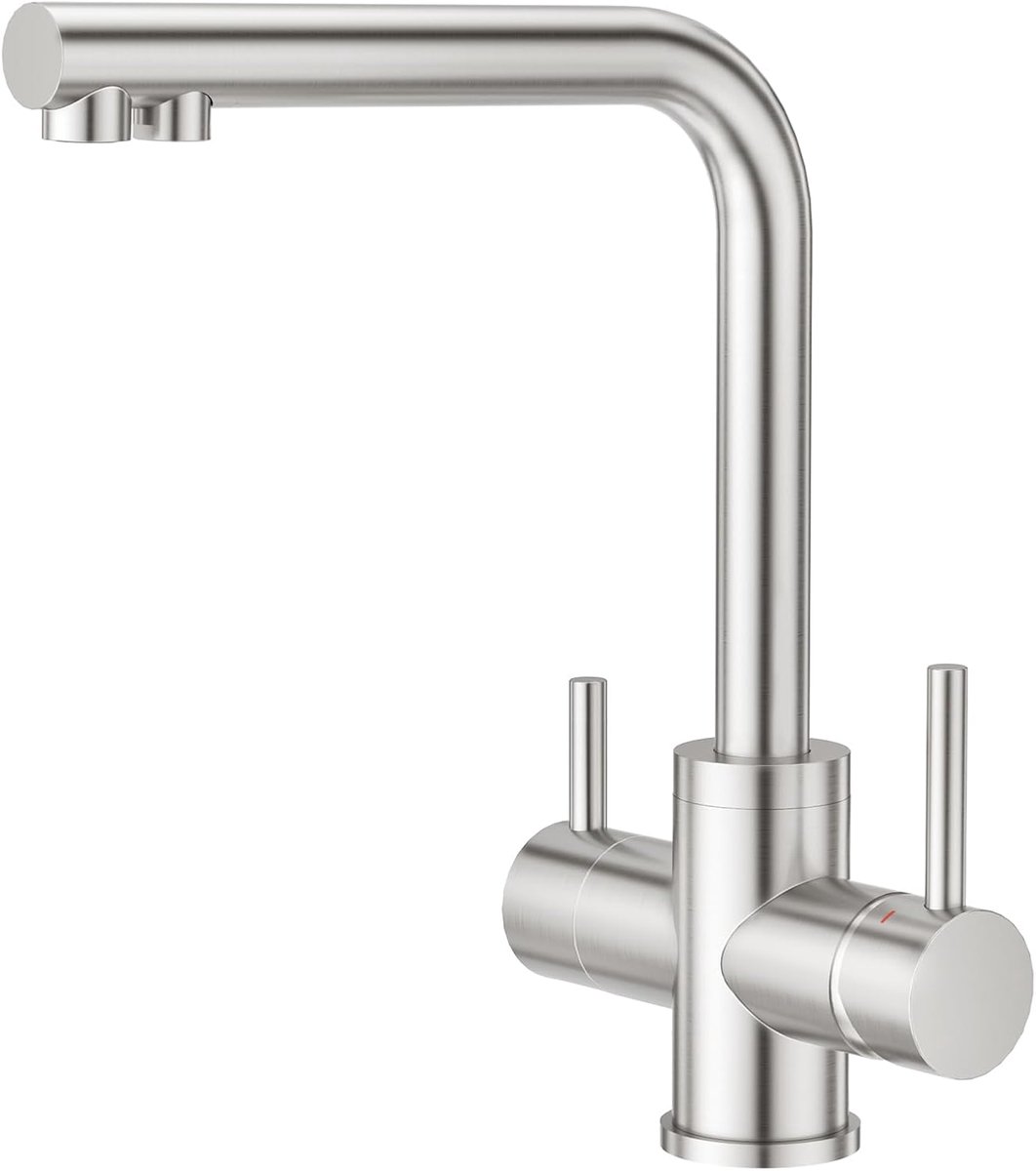 CREA 3-Way Kitchen Tap, 360° Swivel Kitchen Tap, 3-in-1 Mixer Tap for Water Filter, Drinking Water Tap with 2 Handles - ShopVlot