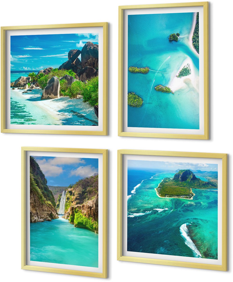 Coloray 4-Delige Schilderij Set - Tropische landschappen met eilanden en turquoise water - 40 x 40 cm en 40 x 60 cm - Wanddecoratie - Moderne Interieurdecoratie - Moderne Wanddecoratie