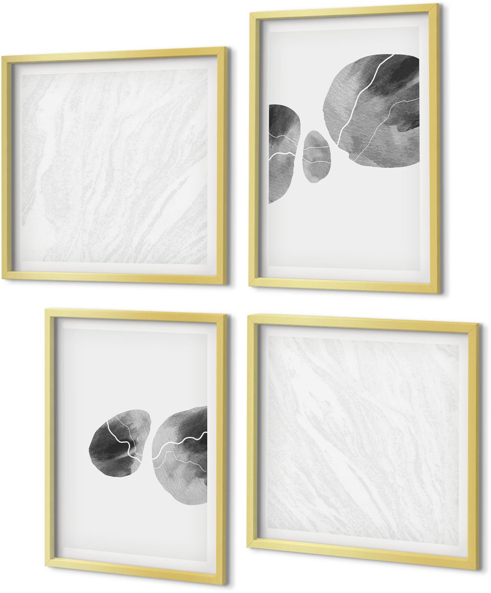 Coloray 4-Delige Schilderij Set - Abstracte minimalistische schilderkunst met verfvlekken - 40 x 40 cm en 40 x 60 cm - Moderne Wanddecoratie - Woonkamer - Woonkamer Decoratie