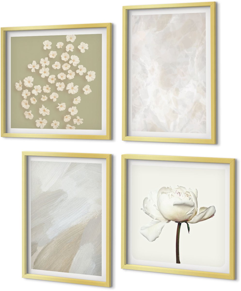 Coloray 4-Delige Schilderij Set - Bloemen en trendy texturen, delicate boho-stijl - 40 x 40 cm en 40 x 60 cm - Wanddecoratie - Schilderijen Set - Kantoor - Interieur Decoratie
