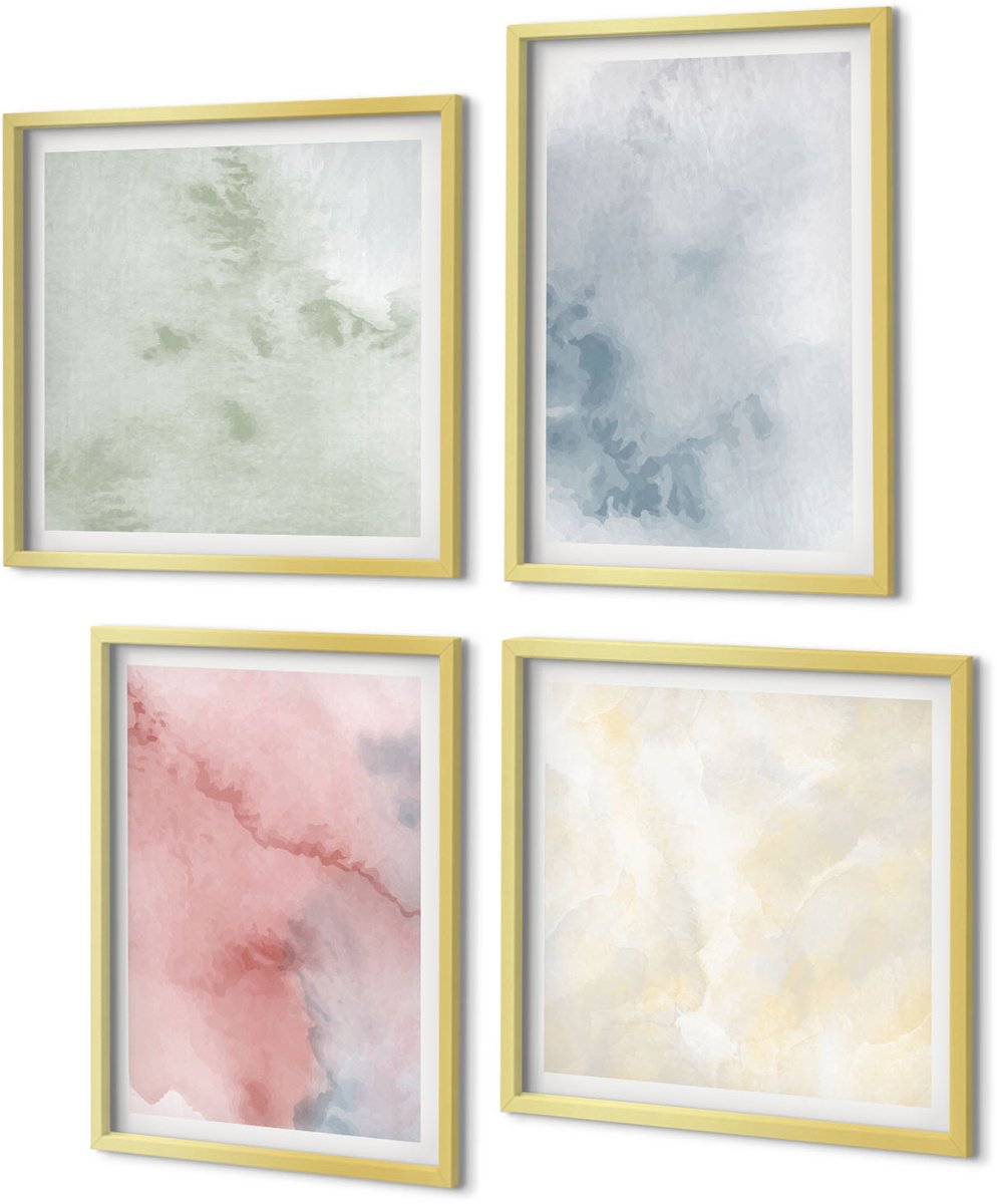 Coloray 4-Delige Schilderij Set - Pastelkleurige structuren, kleurrijke aquarelverf op canvas - 40 x 40 cm en 40 x 60 cm - Wanddecoratie - Woonkamer Decoratie - Moderne Wanddecoratie