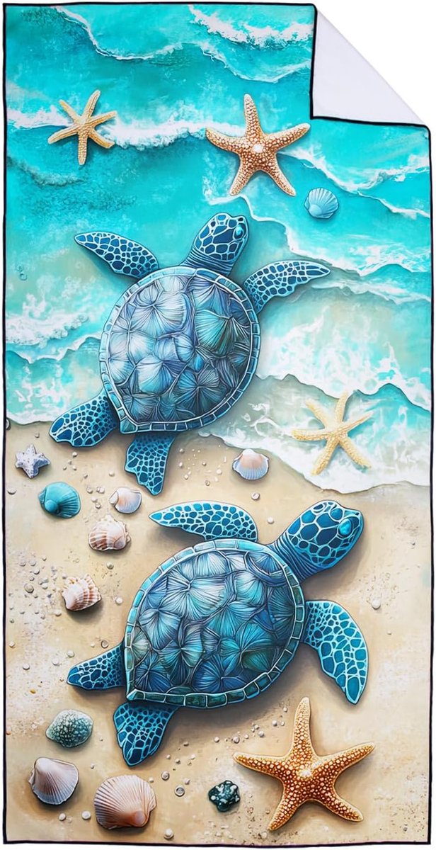 Microfibre Large Beach Towel, 90 x 180 cm, Quick Dry and Compact Towel, Beach Towel, Sea Turtle Pattern, Bath Towels - ShopVlot